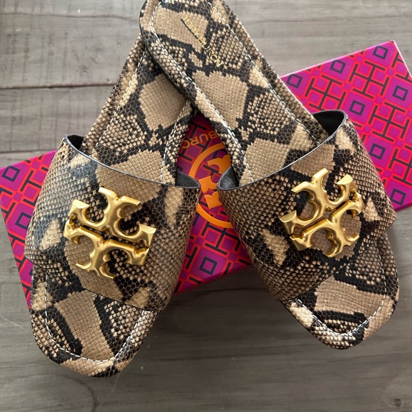 Tory Burch Two Tone Python Leather Eleanor Flat Slides - Picture 6 of 9